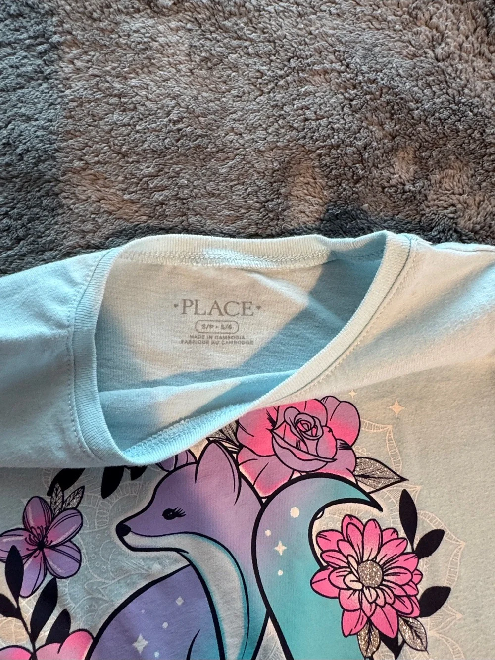 The Children's Place Light Blue Long Sleeve Top with Floral Unicorn Design